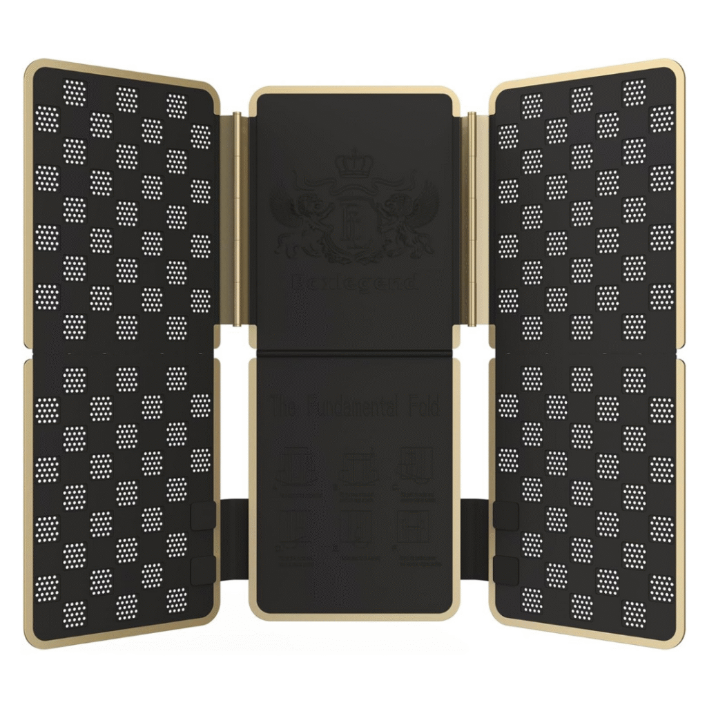 Black metal-edged shirt folding board for laundry and closet organization